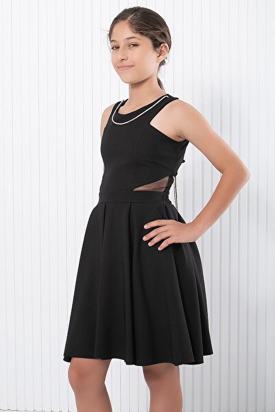 SUBU TASARIM Μαύρο βραδινό φόρεμα - με λεπτομέρεια από πέτρα, MDV344