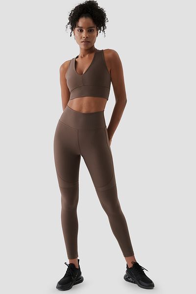 Superstacy Yvonne Shiny Piece Detailed Bitter Brown Sports Leggings