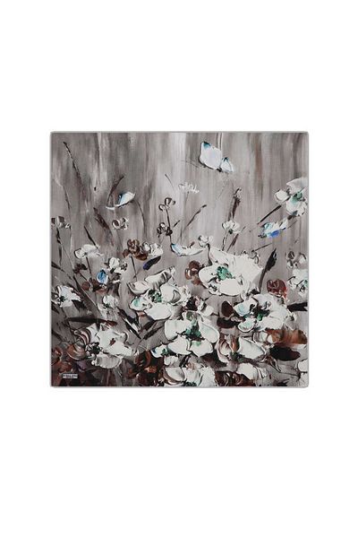 Bursa İpek Anemone Patterned Gray Silk Handkerchief