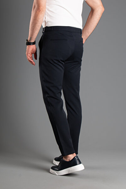 ZEKİ ÖZER Ανδρικό λινό παντελόνι Navy Blue - με αγκράφα στη μέση