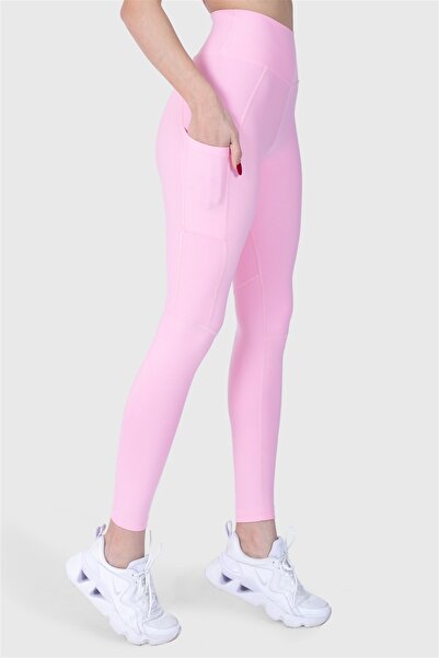 Superstacy Colanți sport roz cu buzunare înaltă pe talie