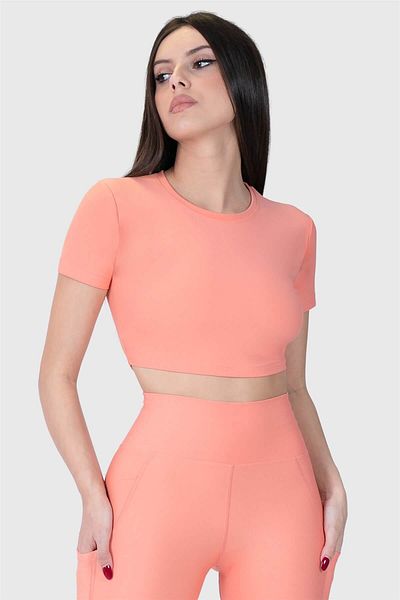Superstacy Short Sleeve Sports Peach Crop Top