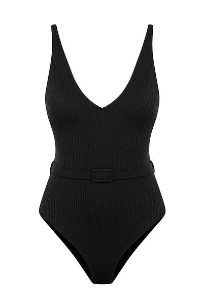AQUELLA Black V-Neck - Belt Detailed Swimsuit