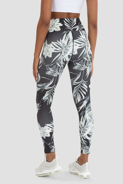 Superstacy Claude Leaf Patterned High Waist Black Sports Leggings