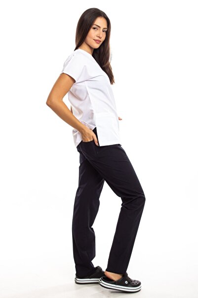 Simirna Üniforma Surgical Doctor Nurse Scrubs Top White Bottom Navy Blue Jersey Suit