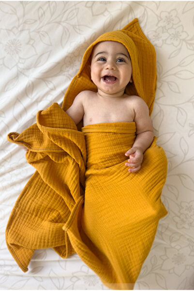 benecium Müslin Banyo Bebek Havlusu- Hardal