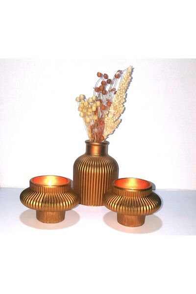 Bay3 Hobi Dekoratif mumluk seti, altın (Çiçekler dahildir)