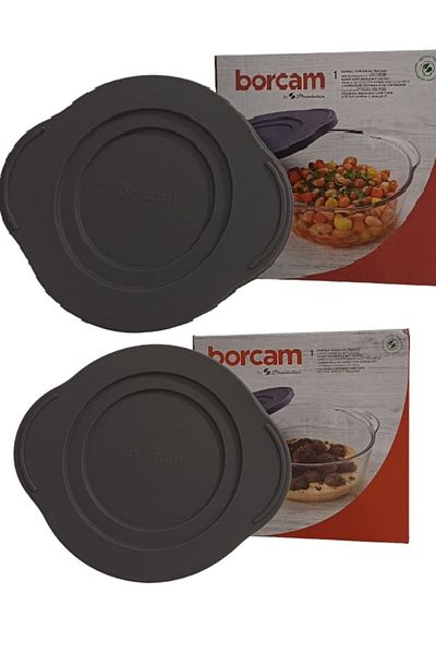 Paşabahçe 2 Pyrex 2-Size Cookware Set with Anthracite-Grey lid