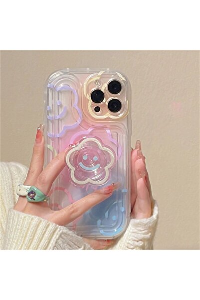 daystar İPhone 11 Uyumlu Renkli Gülen Yüz Baskılı Pop Socketli Dayanıklı Telefon Kılıfı