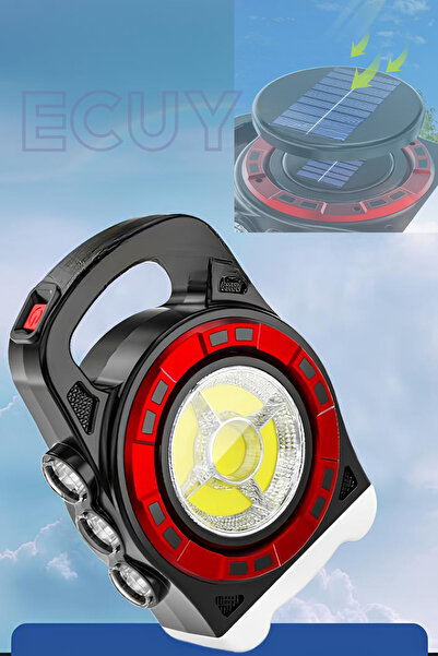 Ecuy Solar Kamp Lambası Güneş Enerjili, Şarjlı 20w Cob Led, 3 Kademeli Işık U...