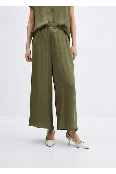 MANGO Woman Satin Trousers with Elastic Waist