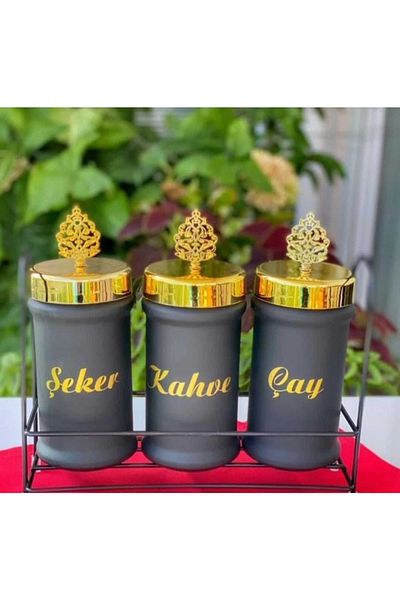 ALBAK Life Glass 3-Piece Premium Tea Coffee Candy Jar with Metal Stand