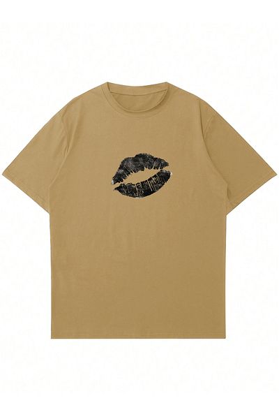Mad&Calf Oversize γυναικείο μπλουζάκι - Lips printed, Crew Neck