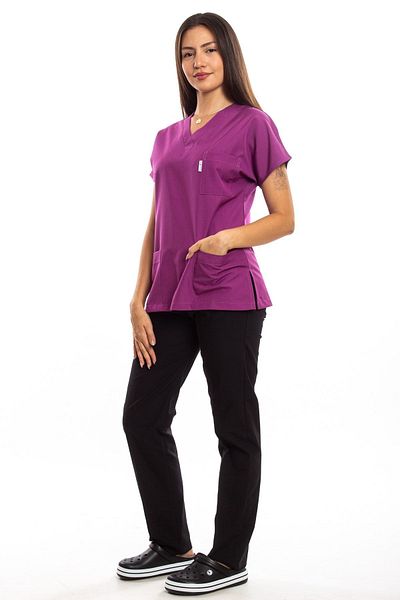 Simirna Üniforma Magenta Top Black Bottom - Surgical Doctor Nurse Jersey Set