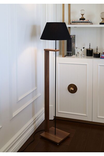 HOMİNG Pi Ahşap Gövdeli Siyah Kumaş Başlıklı Lambader Ayd-3130