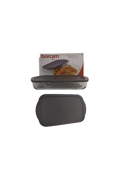 Paşabahçe Anthracite Gray Rectangular Tray with Lid - Borcam