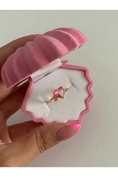 ringbox Pembe Renk Geçişli Kalp Yüzük