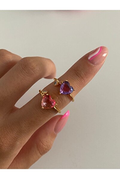 ringbox Pembe Renk Geçişli Kalp Yüzük