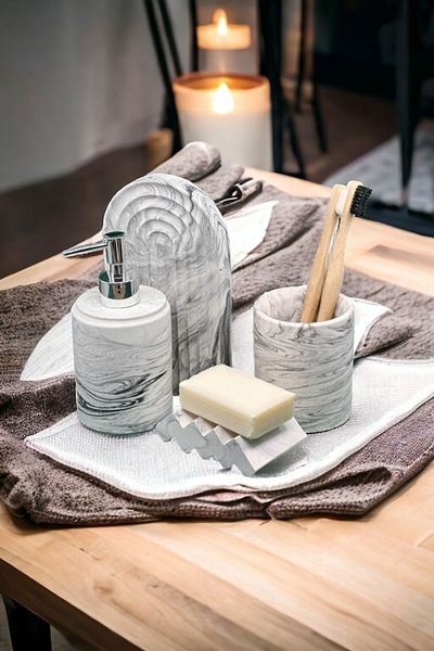 Trust Stone Комплект дозатор за течен сапун и държач за четка за зъби Marble Series