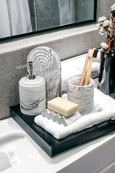 Trust Stone Комплект дозатор за течен сапун и държач за четка за зъби Marble Series