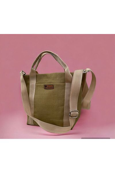 LİFENES Dak Fabric Khaki Green Crossbody Bag with Snap Fastener Water Repellent |