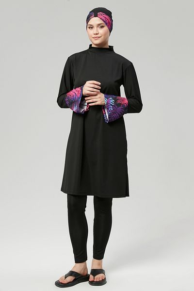 FİT1BEDEN Quick Dry Hijab Swimsuit Set - Full Covered, Water Repellent, Sleeve Pattern
