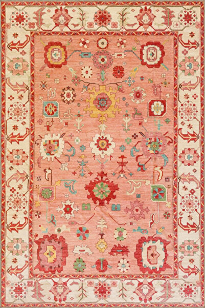 Rugs Modern Halı Turuncu Renkli Botanik Desenli Dokuma Taban Halı ve Yıkanabi...