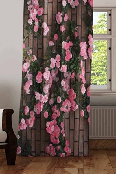 Else Halı Kahverengi Sarmaşık Pembe Güller Desenli Dijital Baskı 3d Dekoratif...