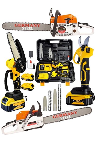 Germany Steel 3'lü Set 7.9 Hp Benzinli Odun Ağaç Kesme Hızar Motoru 128Vf Şar...