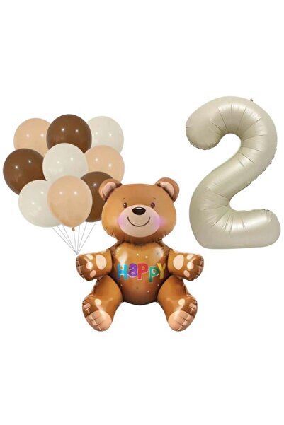 MFM مجموعة بالونات من رقائق الفويل باللون البيج والبني - طراز تيدي بير بعمر ع...