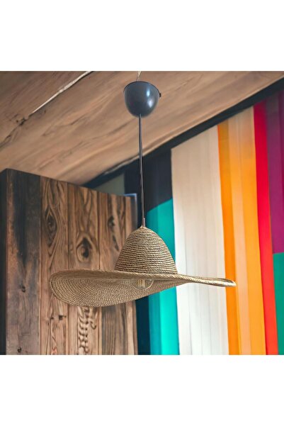 AYŞE SERHOŞOĞLU HOME DESİGN Dekoratif Hasır Avize, Modern Avize, Tasarım Avize, Rustik Sombrero Avize, Jüt Halatlı Sarkıt Avize