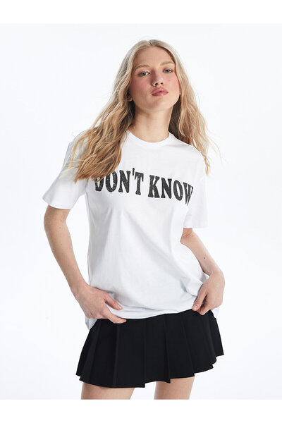 LC Waikiki Γυναικείο κοντομάνικο μπλουζάκι με στάμπα LCW Crew Neck