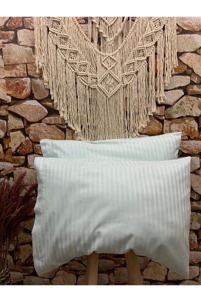 EVYA Mint Luxury Hotel Series 2-Pece Silk Textured Μαξιλαροθήκη 50x70cm Line Satin Φιλική προς το βαμβάκι