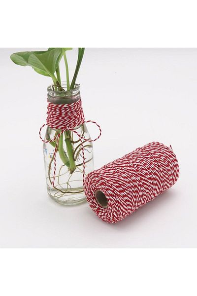 OLİ Art 200 Meters Red White - 2mm Cotton Martentica Rope, Double Color Packaging
