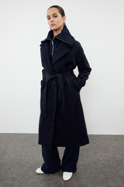 Trendyol Collection Námořnická modrá oversize vlněný kabát - odnímatelný uvnitř, TWOAW25KB00021