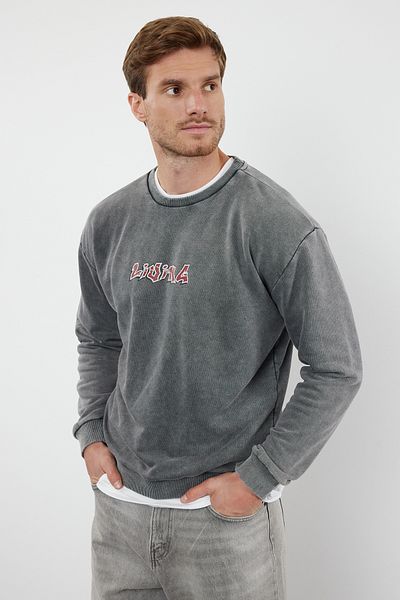 Trendyol Collection Anthracite Oversize/Wide Cut Crew Neck Faded Effect Unshaded Sweatshirt Tmnaw25Sw00138