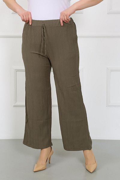By Alba Collection Khaki Large Size Women's Trousers with Wrapped Waist Elastic