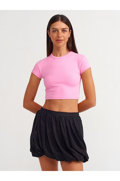Dilvin 30936 Pink Crop Top - Καθιστό στο σώμα