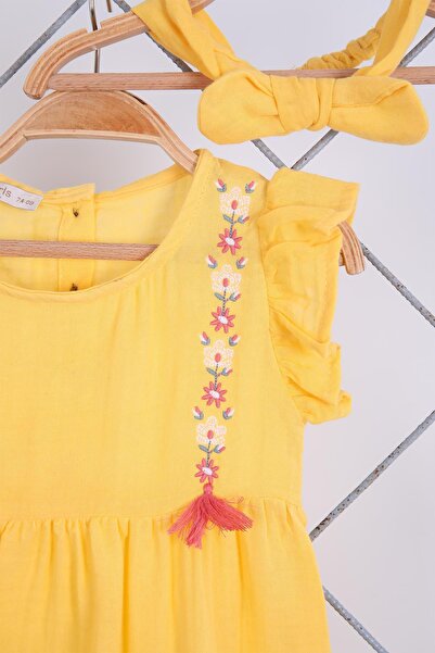 Babyhola 100% Cotton Embroidered Muslin Jumpsuit and Headband for Baby Girl Set of 2 - Yellow 5102