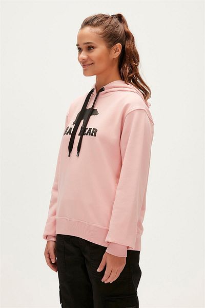 Bad Bear Logo Hoodie Powder Pink Hooded Printed Women's Sweatshirt