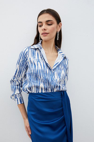 Sateen Cămașă lejeră cu model bleumarin
