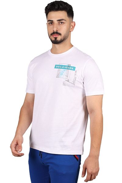 PAUL&SHARK Λεπτομερές λευκό μπλουζάκι με κοντό μανίκι με λογότυπο ανδρικής επωνυμίας 23411092 -010