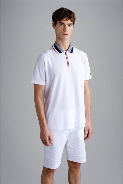 PAUL&SHARK Erkek Pamuklu Polo Yakalı Düğme Kapamalı Kısa Kollu Beyaz Polo Yak...