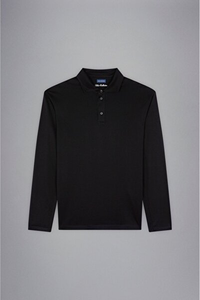 PAUL&SHARK Ανδρικό μπλουζάκι με λαιμόκοψη με κουμπιά με κοντό μανίκι μαύρο μπλουζάκι με λαιμόκοψη 24411219 -011