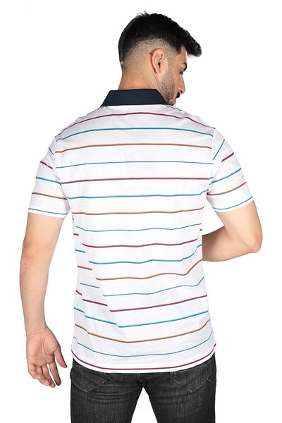 PAUL&SHARK Tricou alb cu guler polo cu mânecă scurtă în dungi pentru bărbați23411323-256