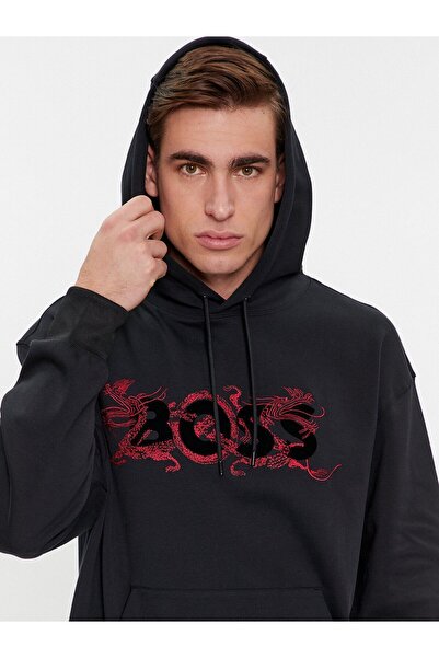 BOSS Erkek Marka Logo Detaylı Regular Fit Uzun Kollu Siyah Sweatshirt 50510129-001