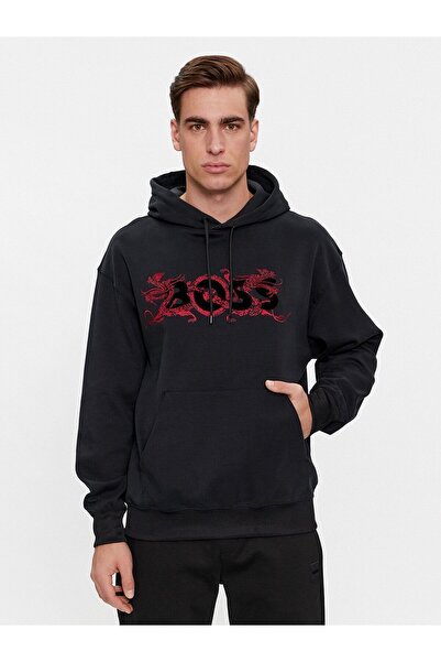 BOSS Erkek Marka Logo Detaylı Regular Fit Uzun Kollu Siyah Sweatshirt 50510129-001