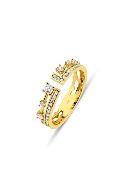 DesignbyKairos 14 Ayar Altın Round & Baguette Double Open Band Yuzuk