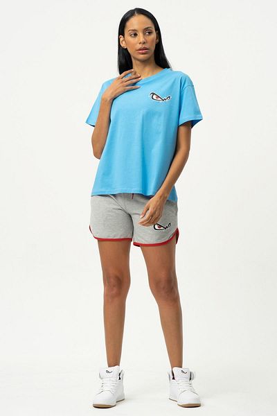 No Fear Tricou de damă din bumbac pieptănat cu mânecă scurtă, albastru, cu decolteu, W50083