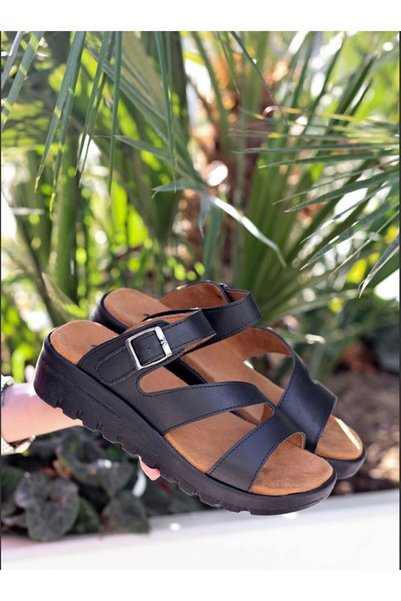 Demashoes Papuci de damă negri cu talpă Fuspet cu cataramă
